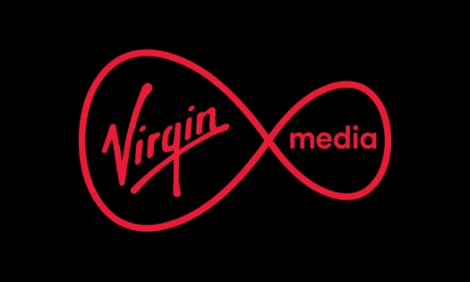 Image of red Virgin Media logo on top of a black background