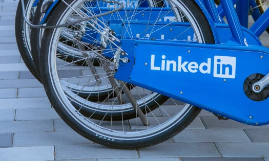 LinkedIn logo on a bicycle