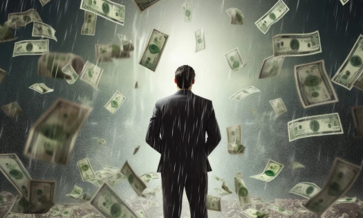 Businessman Standing in Money Rain