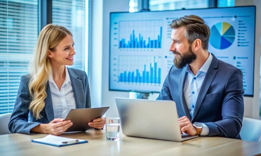 A business growth consultant working with a client