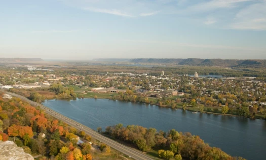 An aerial view of the Great River Road in Minnesota