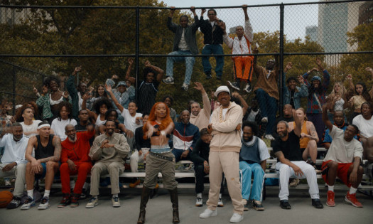 The cast of DorrDash's 'Basketball 2.0' in a crowded basketball court