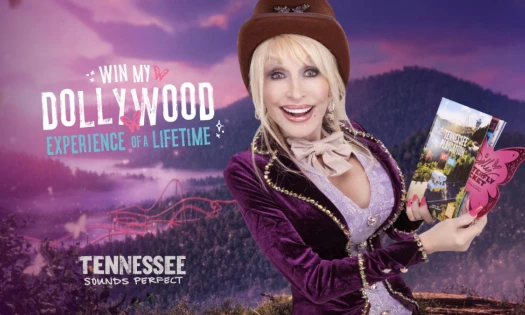 Dolly Parton on a Poster for Tennessee Playcation Kid’s Guide
