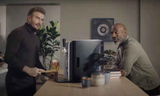 David Beckham pouring Stella Artois in a glass using PerfectDraft machine