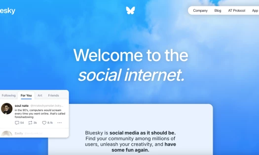 Screenshot of Bluesky's homepage