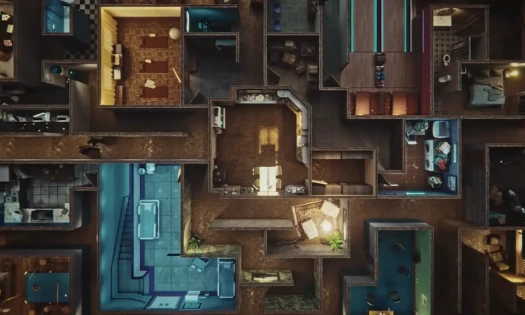 Top view of a roofless community that looks like a maze