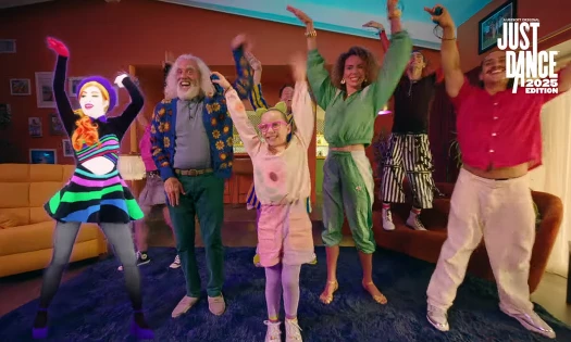 A family enjoys playing Just Dance 2025