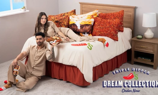 Triple dipper dream collection ad graphic with a models wearing couple pajamas