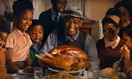 A family gathered around a Turducken for Thanksgiving