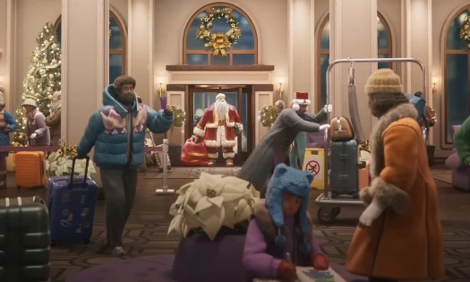 Santa Claus in a crowded hotel