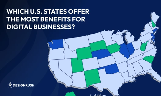 Graphics with map of study 'Which U.S. States Offer the Most (and Least) Benefits for Digital Businesses'