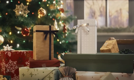 iPhone and Google Pixel wrapped under a Christmas tree.