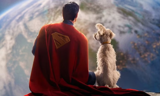 Krypto the Superdog comes to Superman's aid on a snowy field