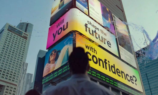 A man looking at EY's digital billboard