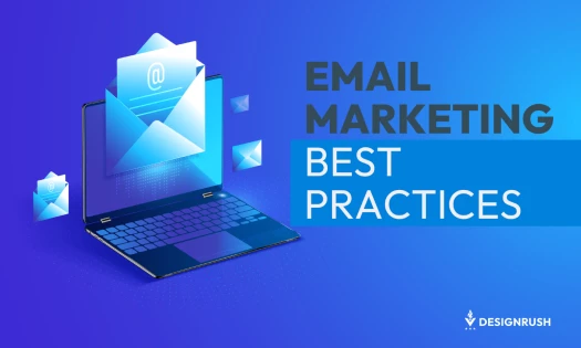 A computer with envelopes and the words “Email Marketing Best Practices”