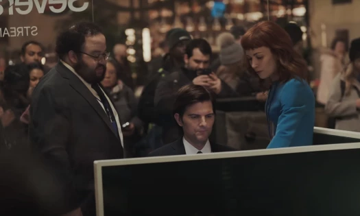 Apple TV's 'Severance' Cast in the glass enclosure at the Grand Central Station