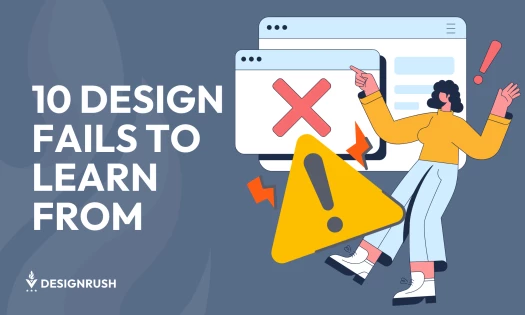 Illustration of design errors with a warning sign and browser windows