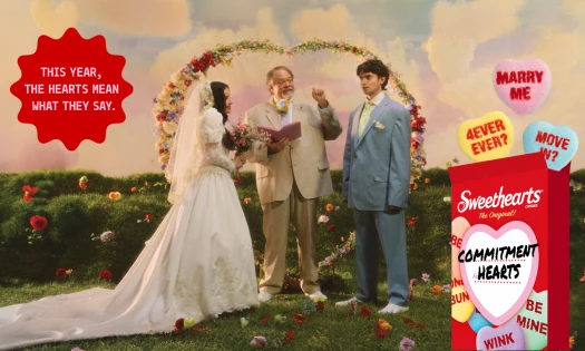 Newly weds in the Sweethearts' 'Commitment Hearts' commercial