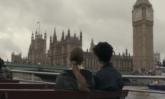 Couple on a ferry sightseeing around London
