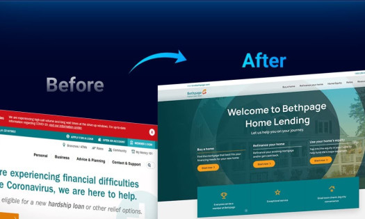 Bethpage's landing page before and after