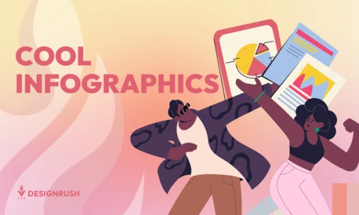 Illustration of two people hyping up a bunch of charts and infographics behind them