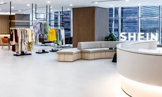 SHEIN office with display of clothes