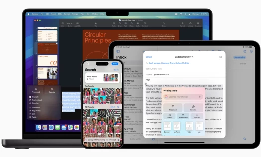 Apple Intelligence on iPhone, iPad, and Macbook screens