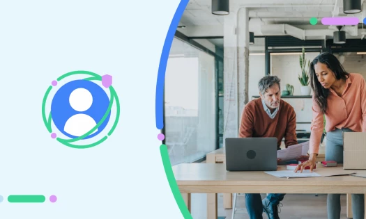 Privacy Sandbox logo with a man and woman working on laptops
