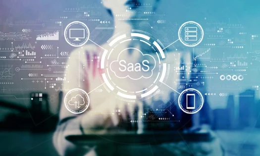 A businesswoman using SaaS application