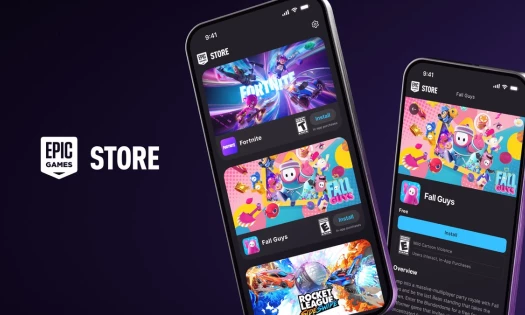 Epic Games Store app on mobile with games Fortnite and Fall Guys