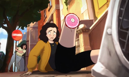 An animated woman with her leg cut off