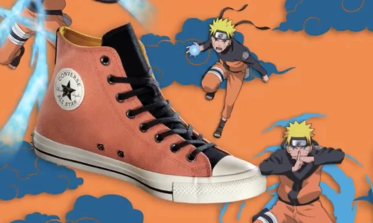 Naruto showing off two of his famous moves with Converse's orange Chuck Taylor shoe design