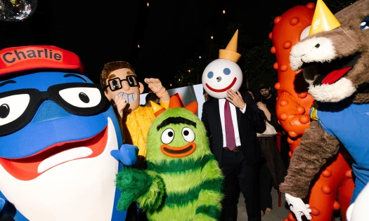Jack Box with Ghostface Chillah from Snapchat, StarKist’s Charlie the Tuna, Yo Gabba Gabba, and Try Guy Keith Habersberger mascots