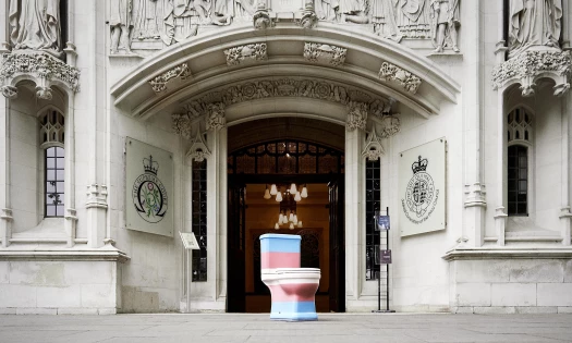 The "Third Toilet" installation outside the U.K. Supreme Court