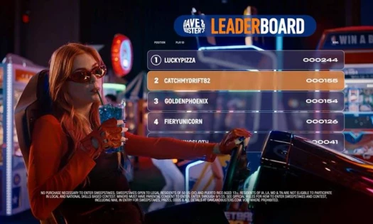 A woman sitting on a chair, playing a Dave & Buster's arcade racing game