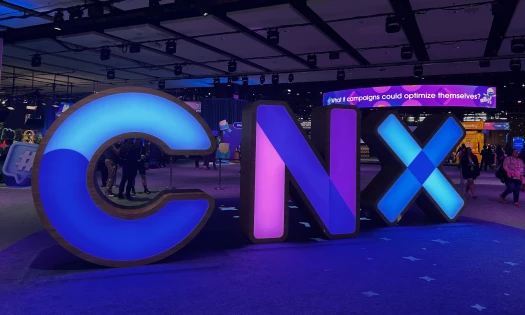 The huge CNX sign in blue and pink at the event in Chicago