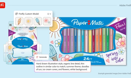 A set of Paper Mate felt tip pens with packaging designs generated using Adobe Firefly