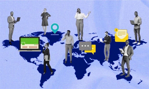 An infographic displaying a world map, with different professionals placed in each continent