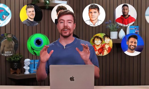 MrBeast with a laptop explaining his new ai tool from a now-deleted video