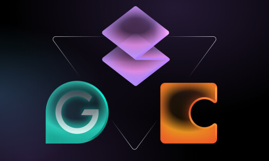 Grammarly and Superhuman AI logos with an inverted triangle in the middle