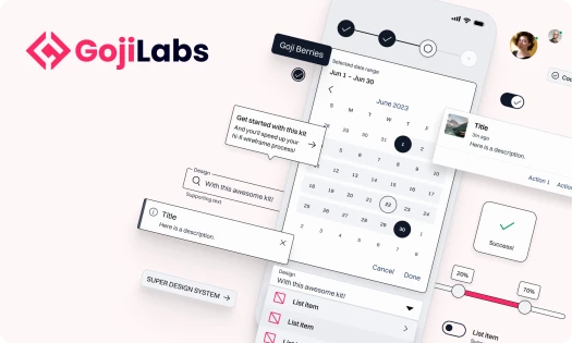 Goji Labs logo and a snapshot of a calendar app