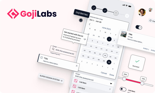 Goji Labs logo and a snapshot of a calendar app