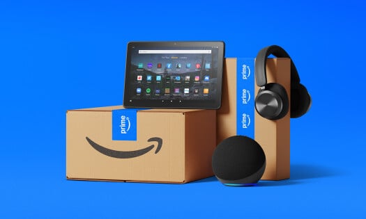 Boxes from Amazon and gadgets with Prime stickers