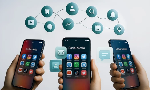 Phones showing social media apps