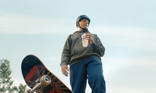 Tony Hawk with his skateboard in Taco Bell's ad