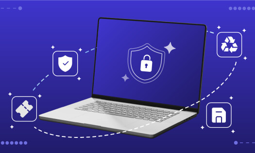 Vector image of laptop showing security features