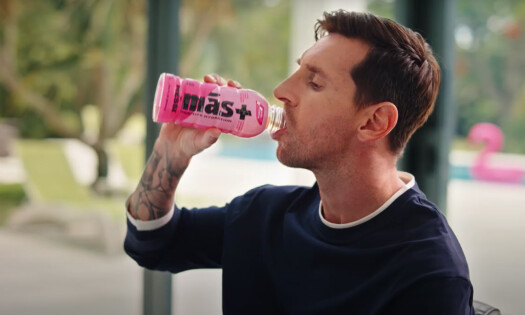 Messi drinking his new energy drink