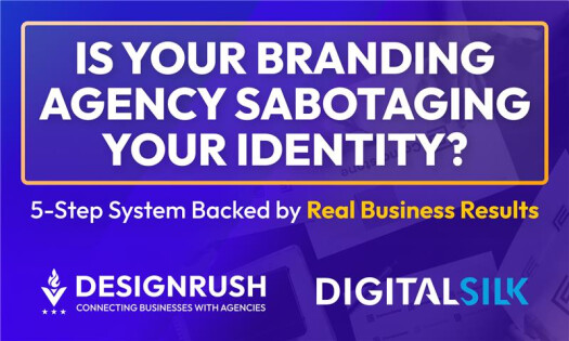 Promotional graphic featuring the question 'Is Your Branding Agency Breaking Your Brand?' followed by the subtext 'Spot the Signs Before Your Brand Suffers.' The text overlays a background image of a team working at a table with laptops, notebooks, and do