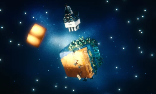 A dreamy Minecraft world in space