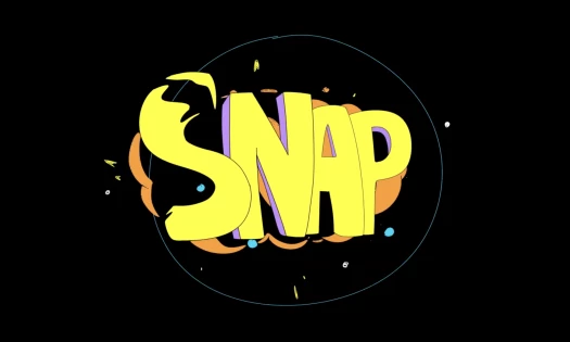 Bright yellow "SNAP" lettering against black background